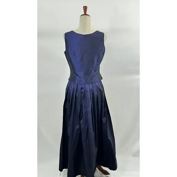 OLEANA Sz S Small 2pc Tank Top Midi Skirt Silk Taffeta Irridescent Blue Purple